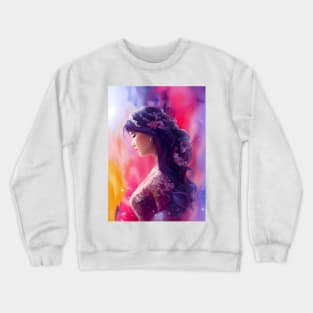 Abstract Paint Splash Smear Young Woman Colorful Floral Crewneck Sweatshirt
